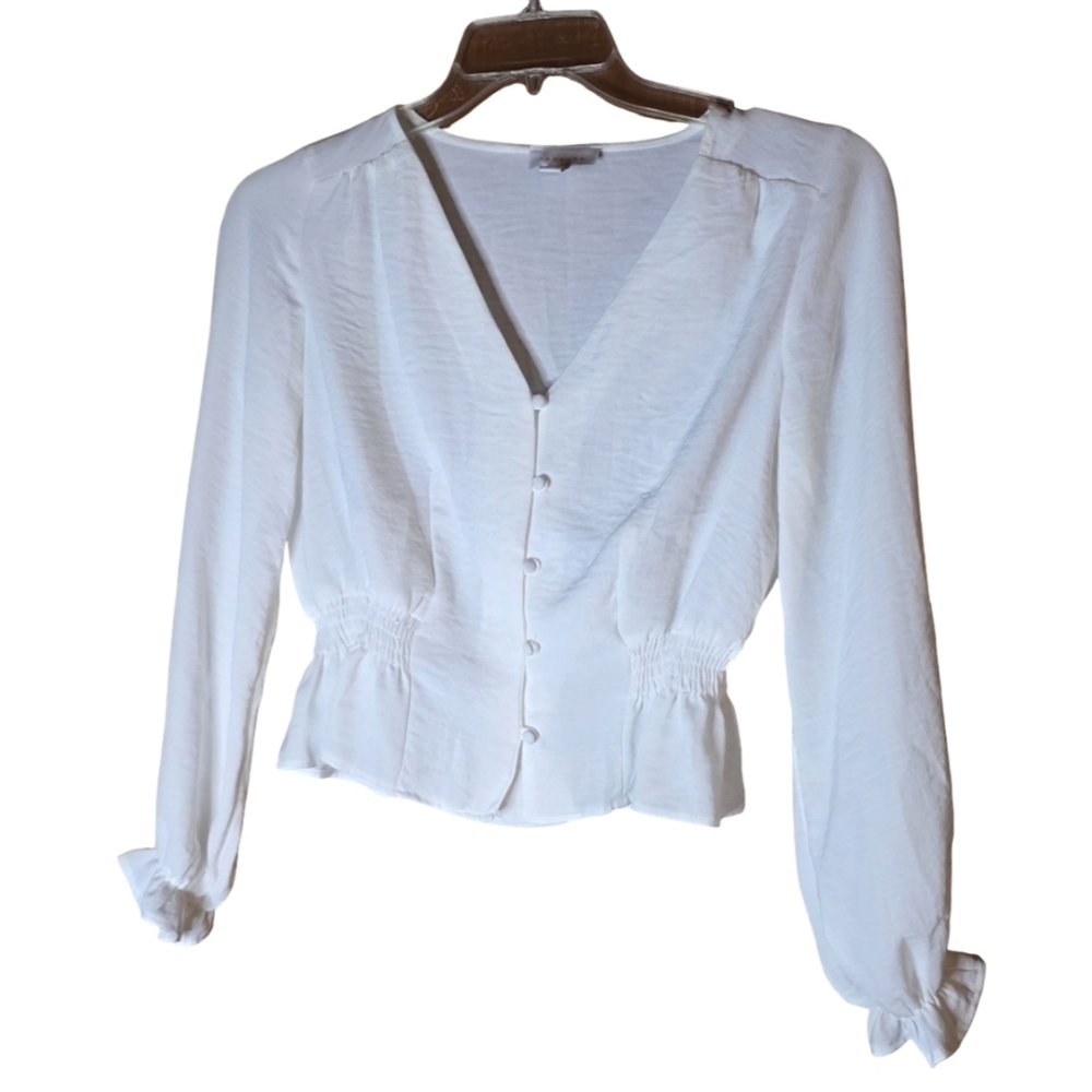 Topshop White Button-Front Long Sleeve Blouse Size 4